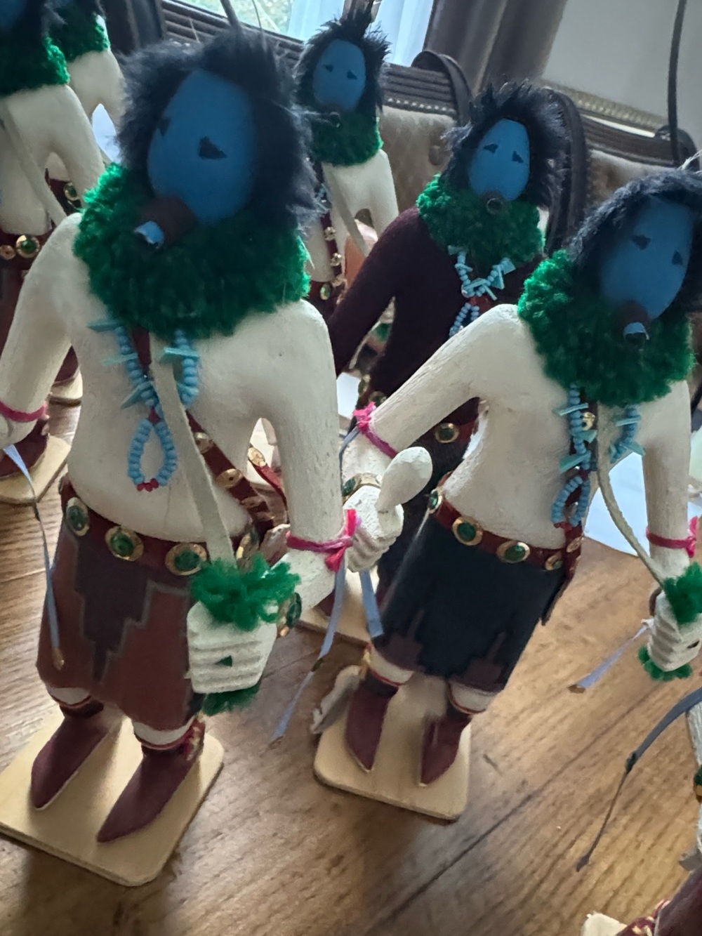 Indigenous Art Kachina Doll Lot Handmade Blue Masked Figures Mixed Media Set!